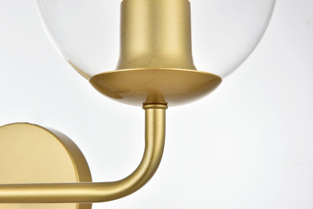 Living District Genesis 2-Light Iron & Glass Bath Sconce In Brass/Clear