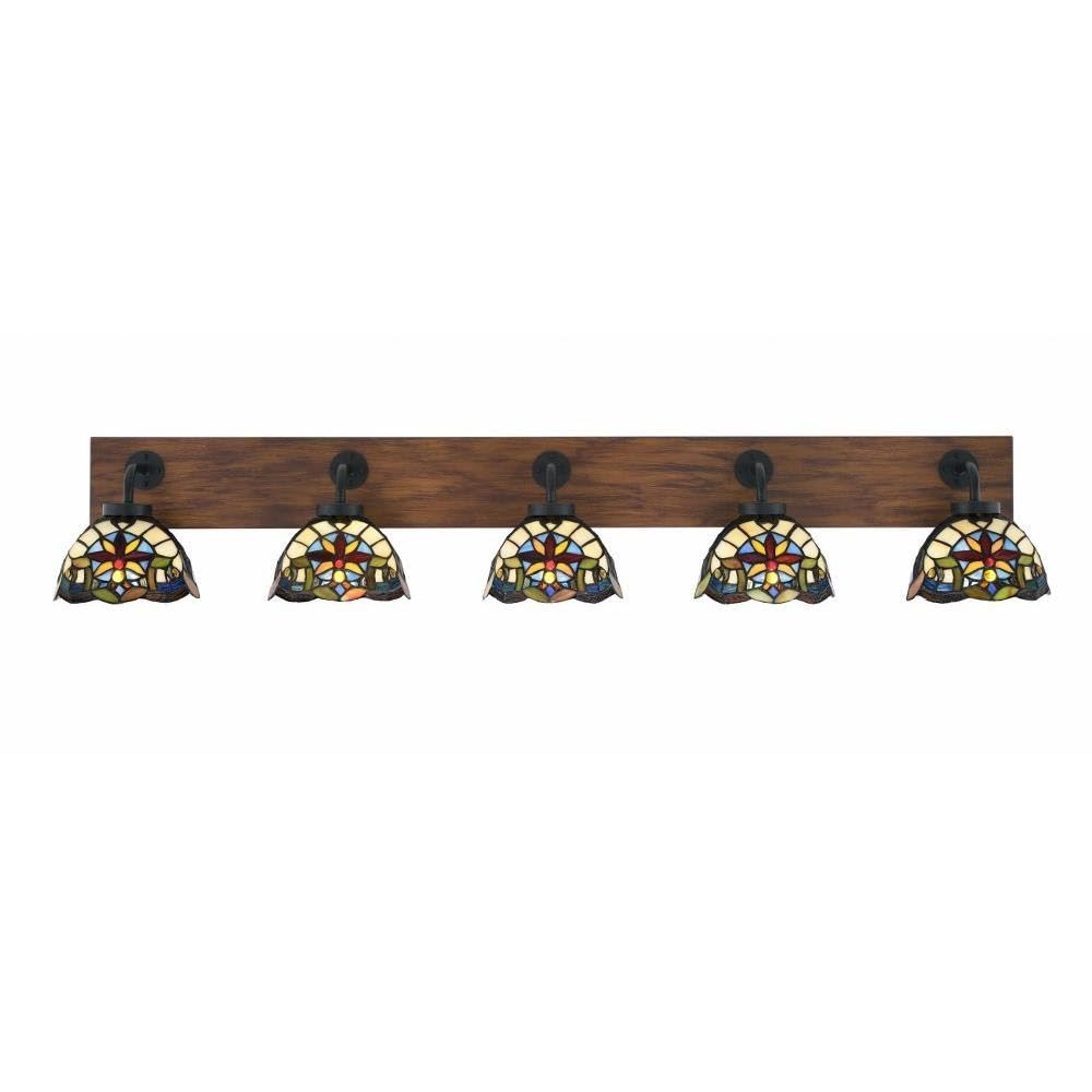 Toltec Lighting 1775-MBWG-9365 Oxbridge - 5 Light Bath Bar-8.25 Inches Tall and 47.75 Inches Length, Finish Color: Matte Black/Painted Wood-Look Metal, Glass Color: Earth Star Art