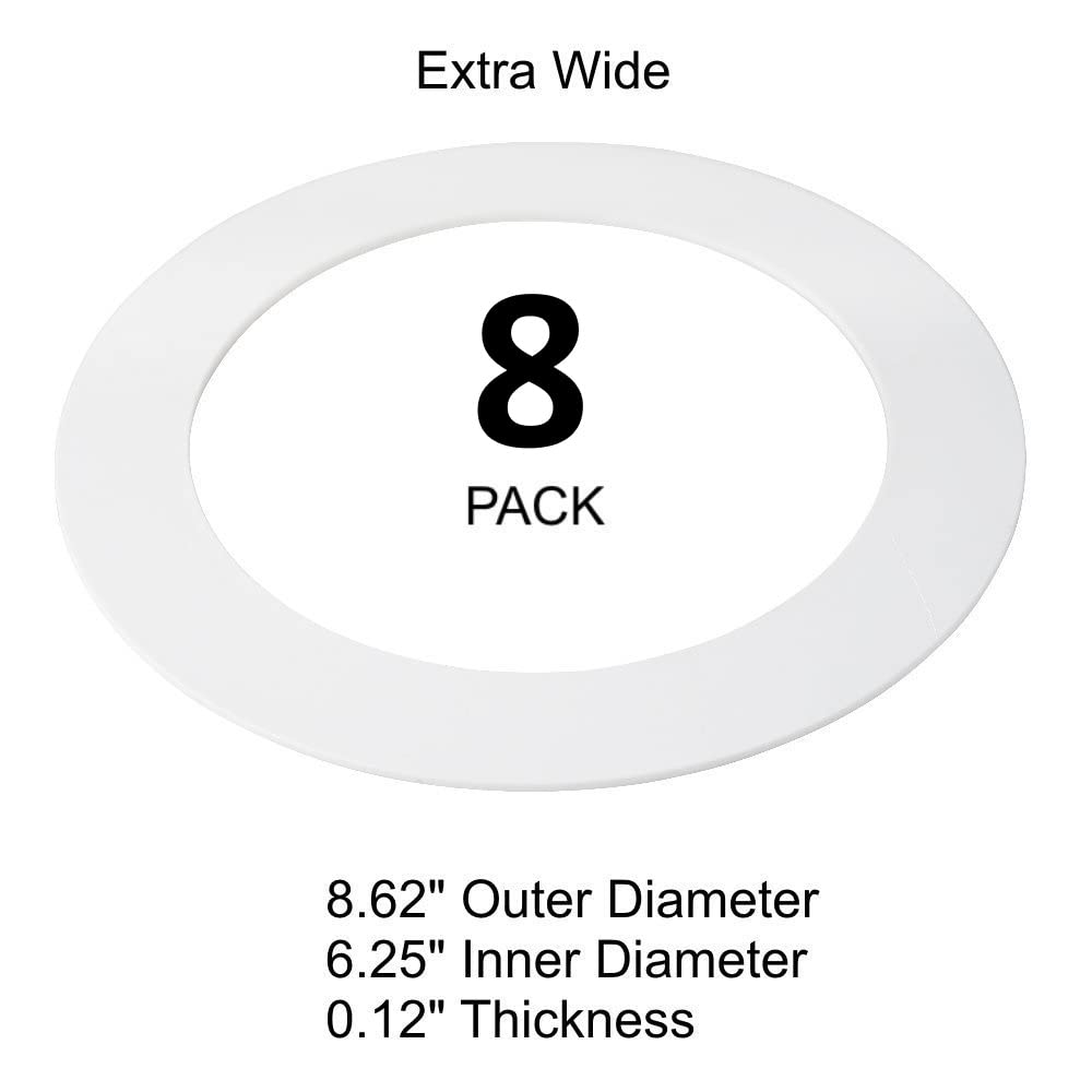 Lighting Labs 6 Pack Gloss White Goof Trim Ring for 8" Recessed Can Light, 8.6" Outer Diameter, 6.2" Inner Diameter, Plastic