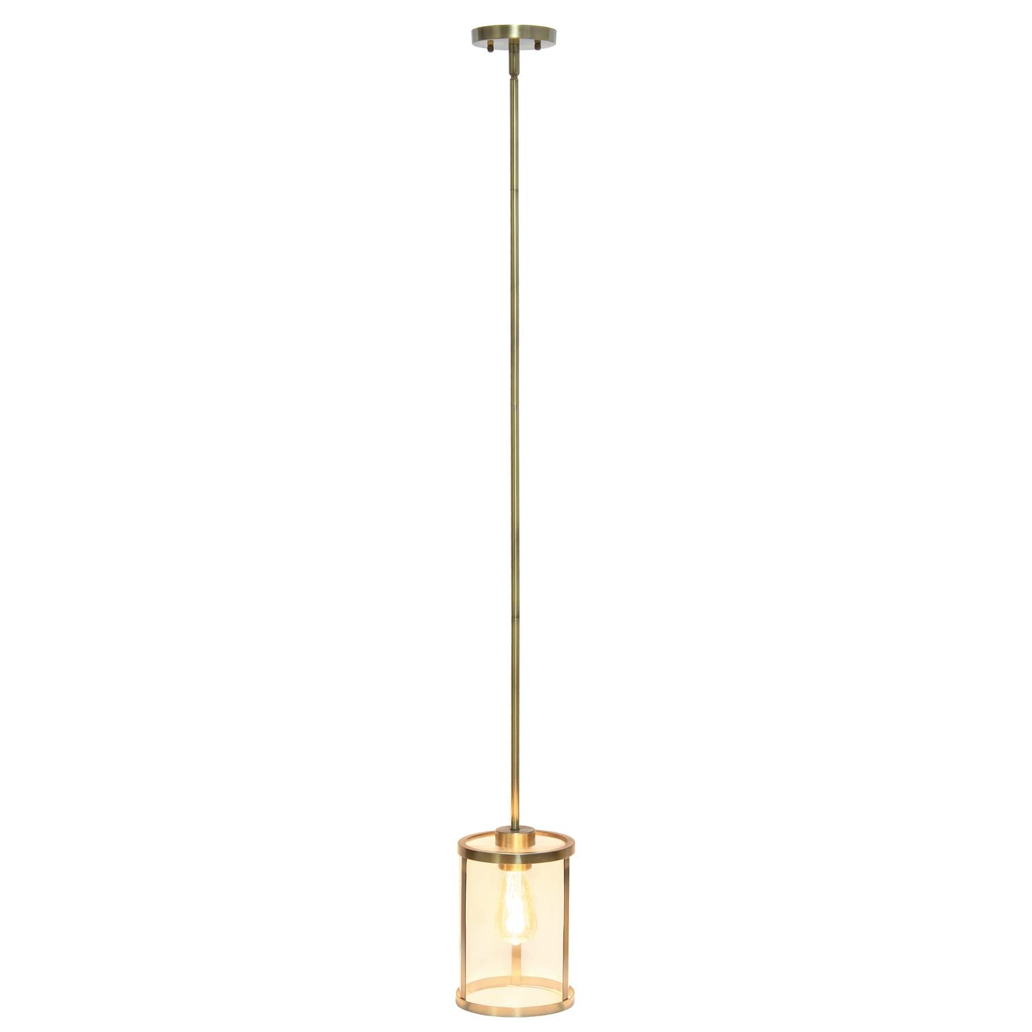 Elegant Designs PT1010-ABS Ceiling Pendant Light, Antique Brass, 1-Lt Metal & Glass, 6.75x6.75x55 inches, Vintage Modern Farmhouse Style