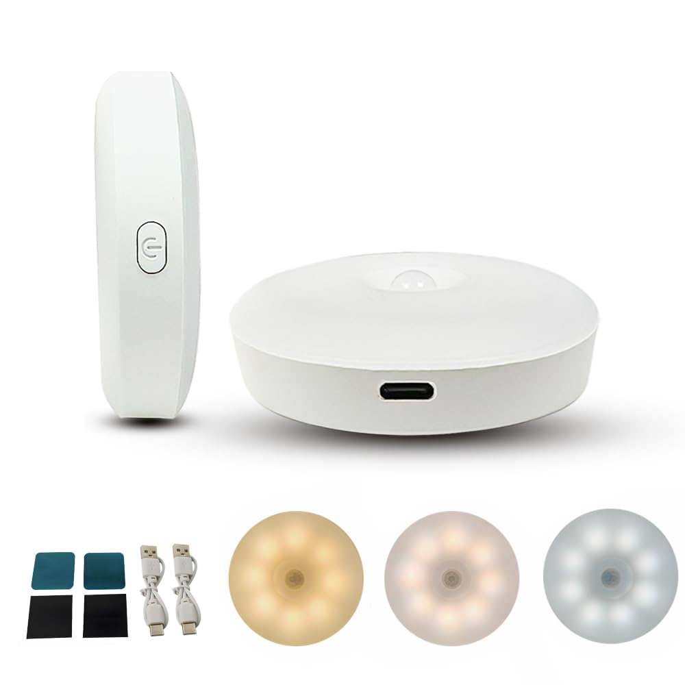 Consss 2 Pack Motion Sensor Light Indoor,Nightlights With Light Sensors Automatic/Constant Modes,White Warm & Neutral Light Thre