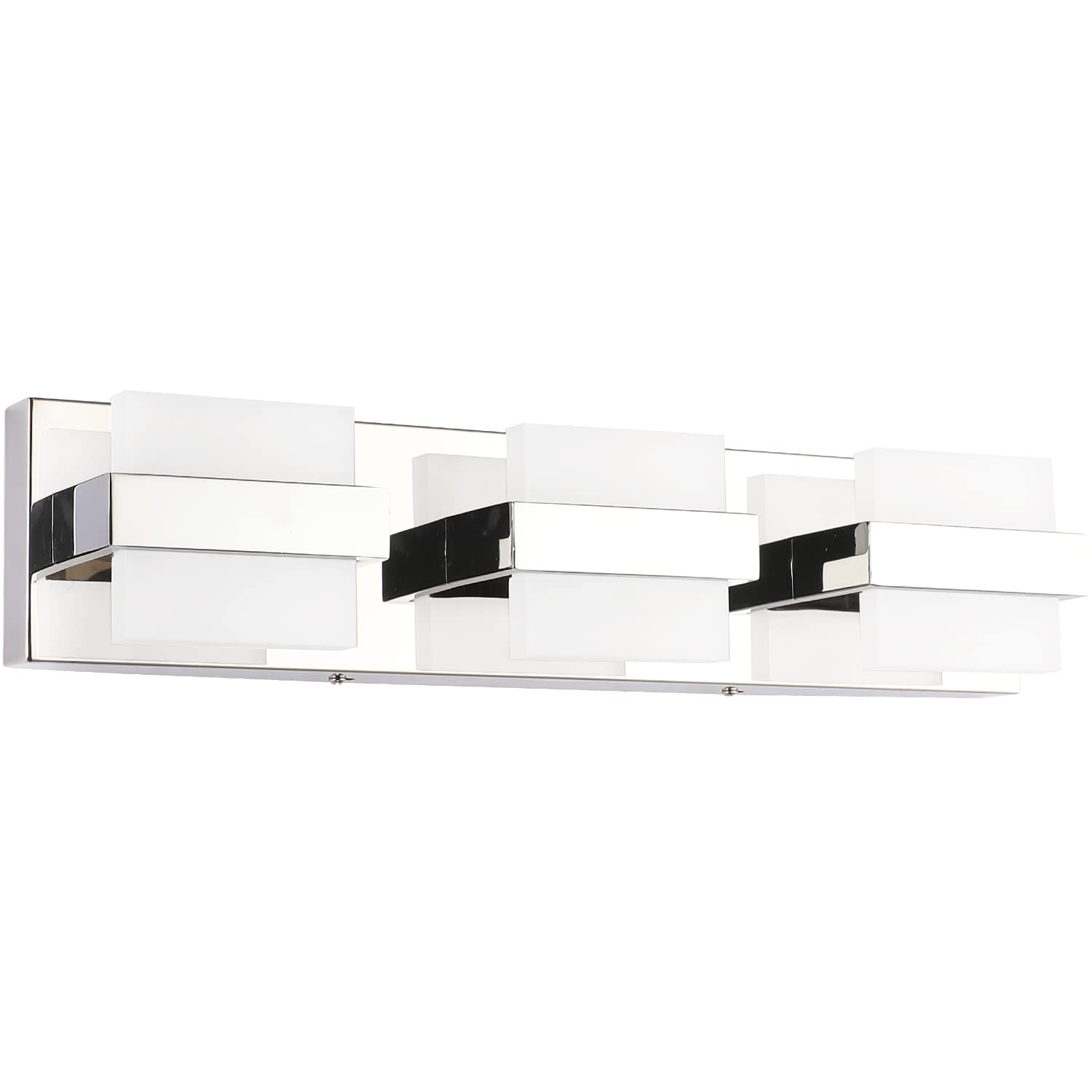SOLFART LED Bathroom Vanity Light Fixtures, 3 Lights, Chrome, Acrylic Shade, White Light 6000K, Model 7248-3T-WHL-ND