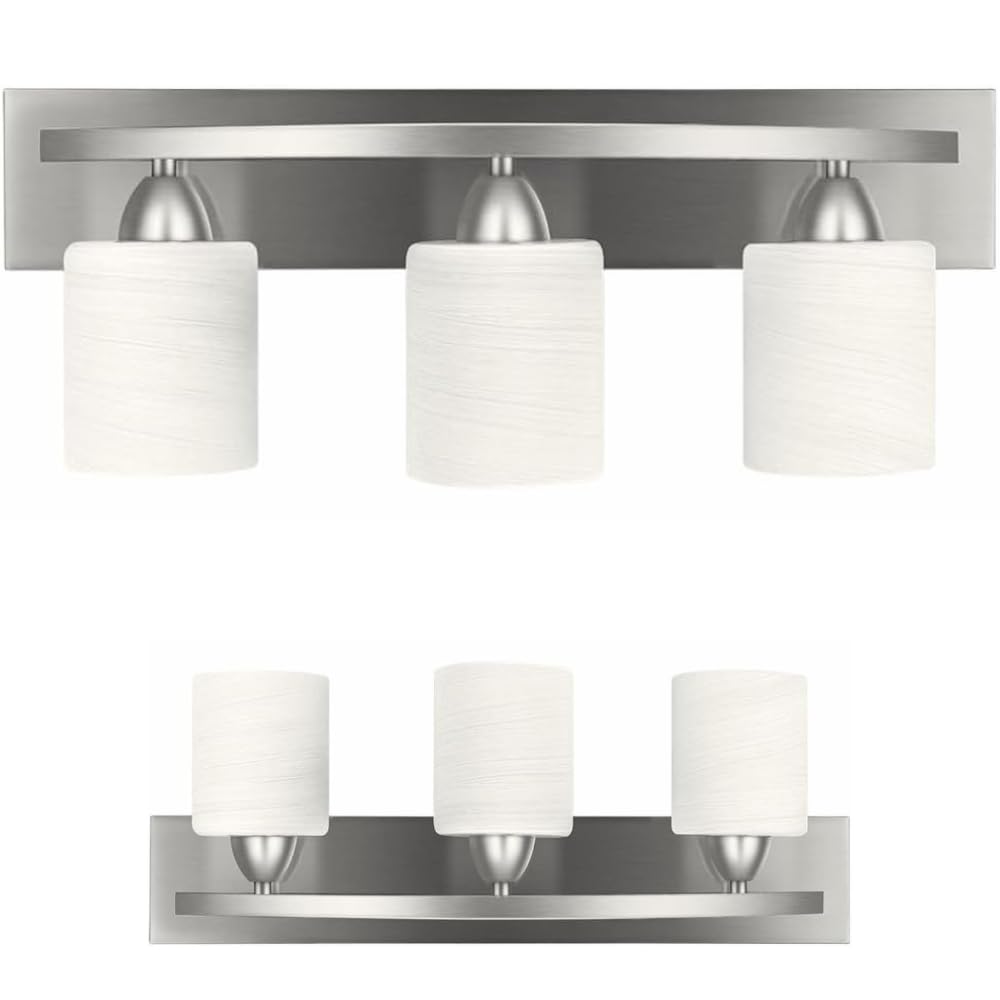 The Door Bull Bathroom Vanity Light Fixture - Bathroom Lighting Fixtures Over Mirror - Bath Vanity Light Bar - Contemporary Interior Lights With Frosted Glass Shade (Brushed Nickel, 3-Lights)