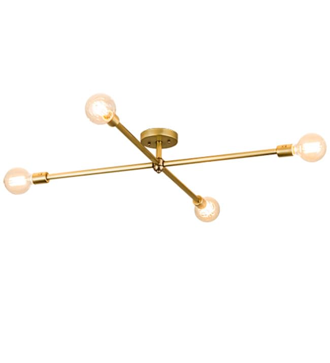 Meyda Tiffany Four Light Flushmount, Natural Brass Finish, 36 inches, Model 189039, Metal Construction