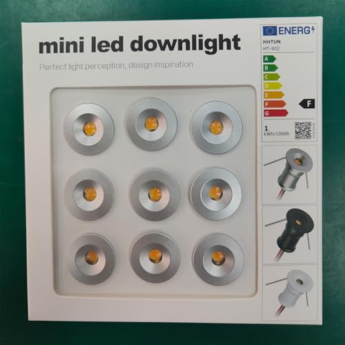 Hhtun Mini Downlight 1W 6000K Silver - 9 Pack Aluminum Indoor Lighting, Model Ht-902