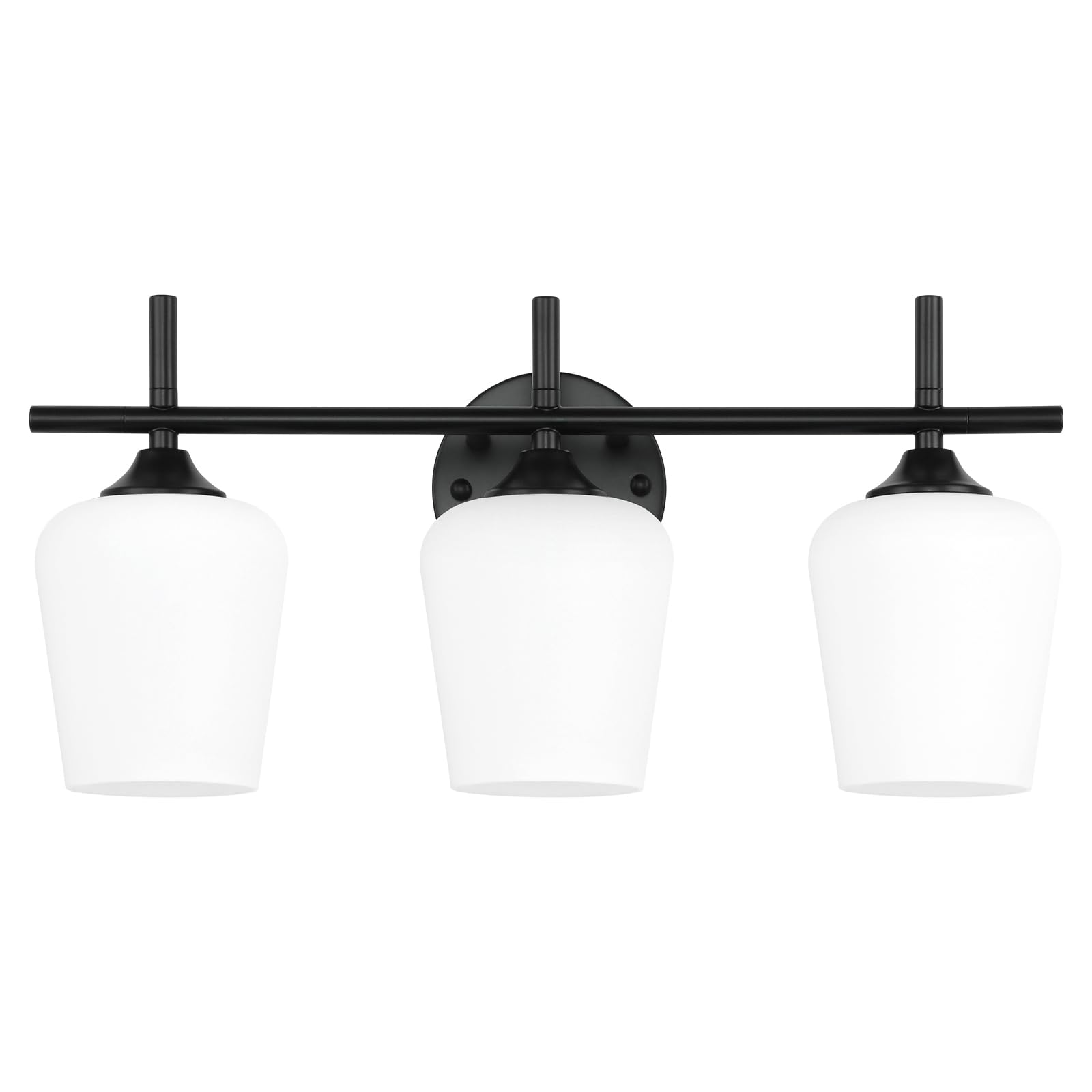foucasal 3-Light Bathroom Vanity Light Fixture, Modern Black Metal with Milky Glass Shade