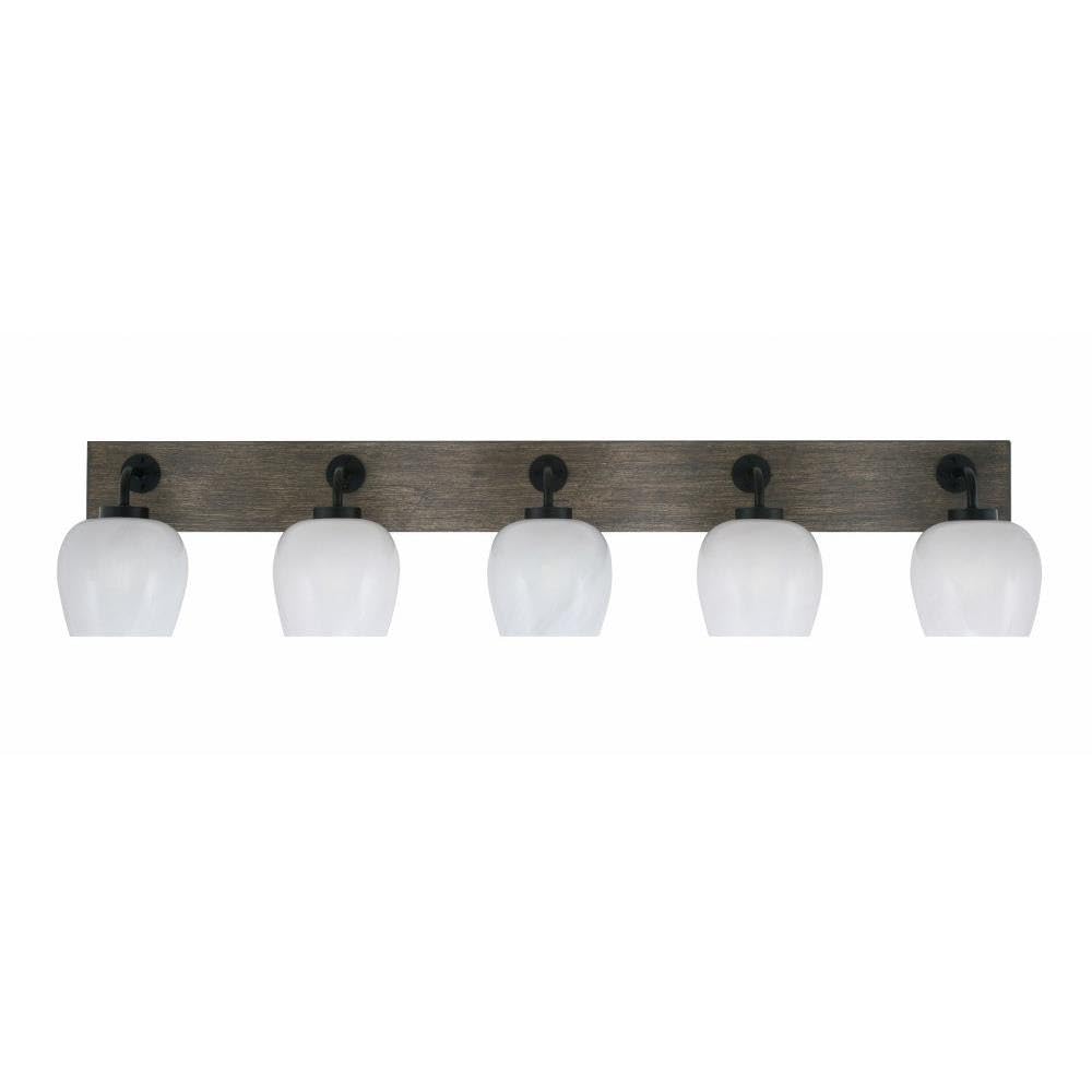 Toltec Lighting 1775-Mbdw-4811 Oxbridge - 5 Light Bath Bar-9.75 Inches Tall And 46.75 Inches Length, Finish Color: Matte Black/Painted Distressed Wood-Look Metal, Glass Color: White Marble