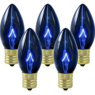 Vickerman C7 Twinkle Transparent Plastic LED Blue Dimmable Bulb, E12 Nickel Base, 3 Diodes, .90Watts, 120Volts, 3 Lumens, 25 per Case