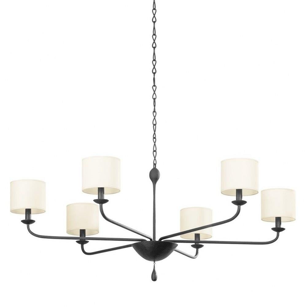 Troy Lighting Osmond 49.5 Chandelier | Black Iron Finish | Drum Shades | Teardrop Accents | Traditional 6-Light Ceiling Fixture 