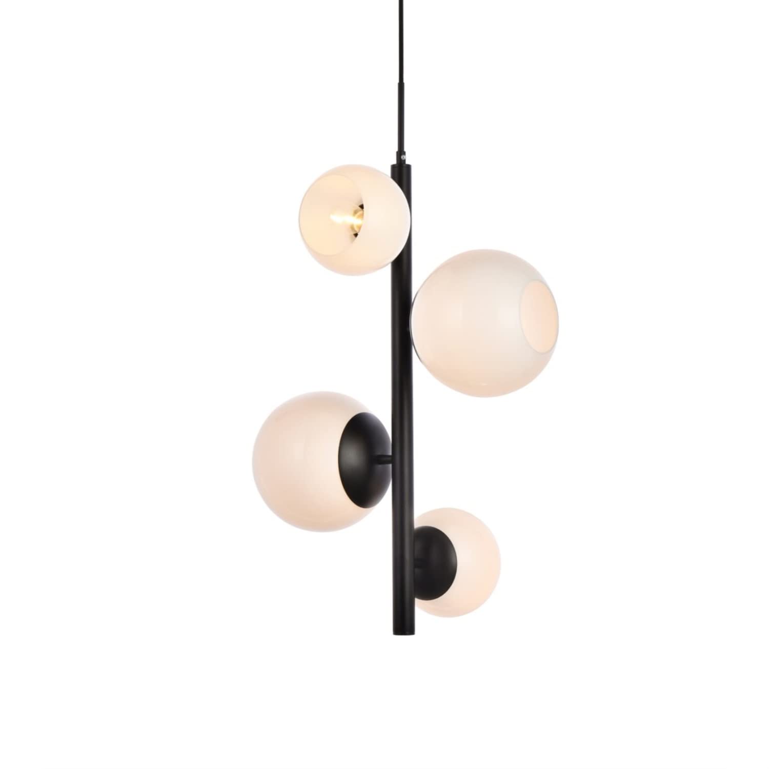 Elegant Lighting Living District Wells 18 inch Pendant in Black with White Shade
