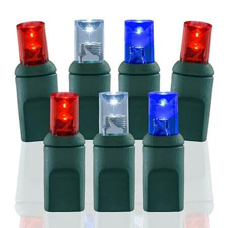 Pro Christmas LED Christmas Lights - 100 Count Wide Angle Conical String Lights - Professional Grade Indoor/Outdoor Commercial Holiday Light Set for Trees  Bushes  & D?cor - Red  White  and Blue