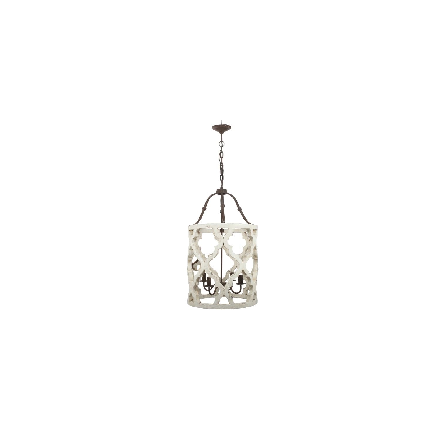 Benzara Bm154664 4 Light Wood Chandelier, White