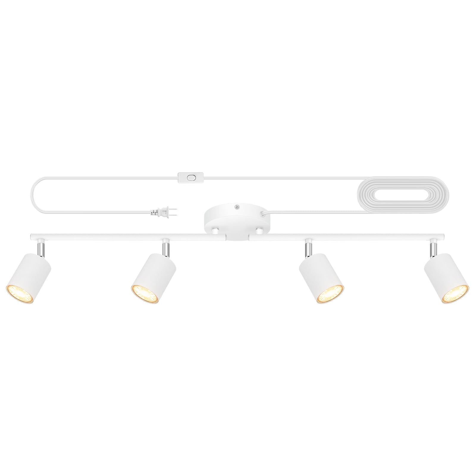 Track Lighting Plug In  Led Track Lighting Fixtures Ceiling Kit  White 4-Light Ceiling Light Plug-In  Wall Light With 14.8Ft Power Cord  Rotatable Kitchen Spotlight For Bedroom(Gu10 Socket  No Bulb)