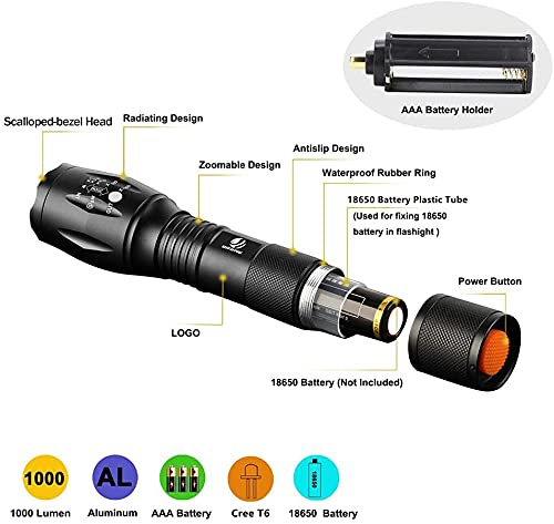 yIFeNG Tactical Flashlight S1000 - Ultra Bright, Zoomable 5 Modes, Pocket Size, 2 Pack