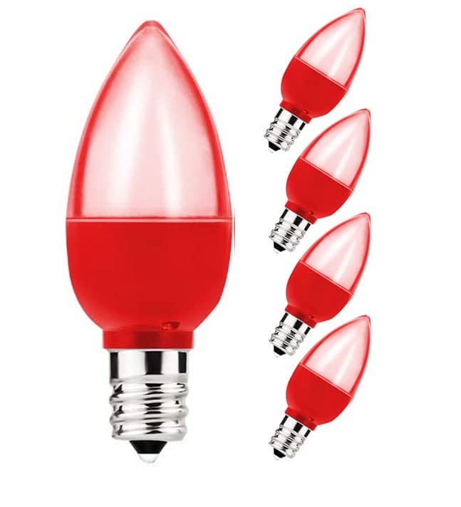 Anivona C7 Red LED Light Bulb  for Helloween Christmas Lights Deco  Party  1.5W S6 Red Colored Lightbulb  15W Incandescent Equivalent Night Light Mini LED Bulb  E12 Base  4 Pack