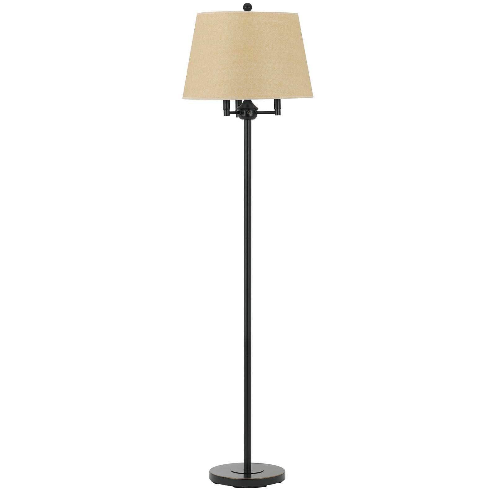 HomeRoots Four Light Floor Lamp, Metal, Traditional Style, 62 in., Beige Square Shade, Bronze Finish