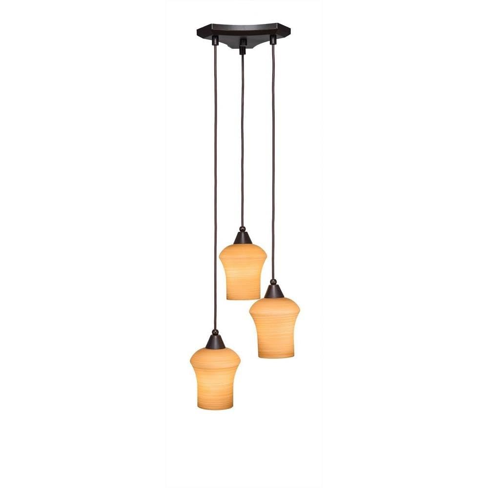 Toltec Lighting 28-Dg-680 Europa 3 Light Multi-Light Mini Pendant With Zilo Cayenne Linen Glass, 5.5&quot;, Dark Granite