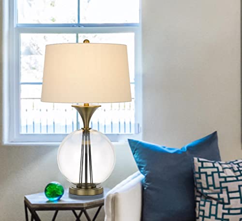 Cal 150W 3 Way Table Lamp, Glass/Metal, Brass, 18 x 30.5 in, Model BO-2990TB, Taper Drum Fabric Shade