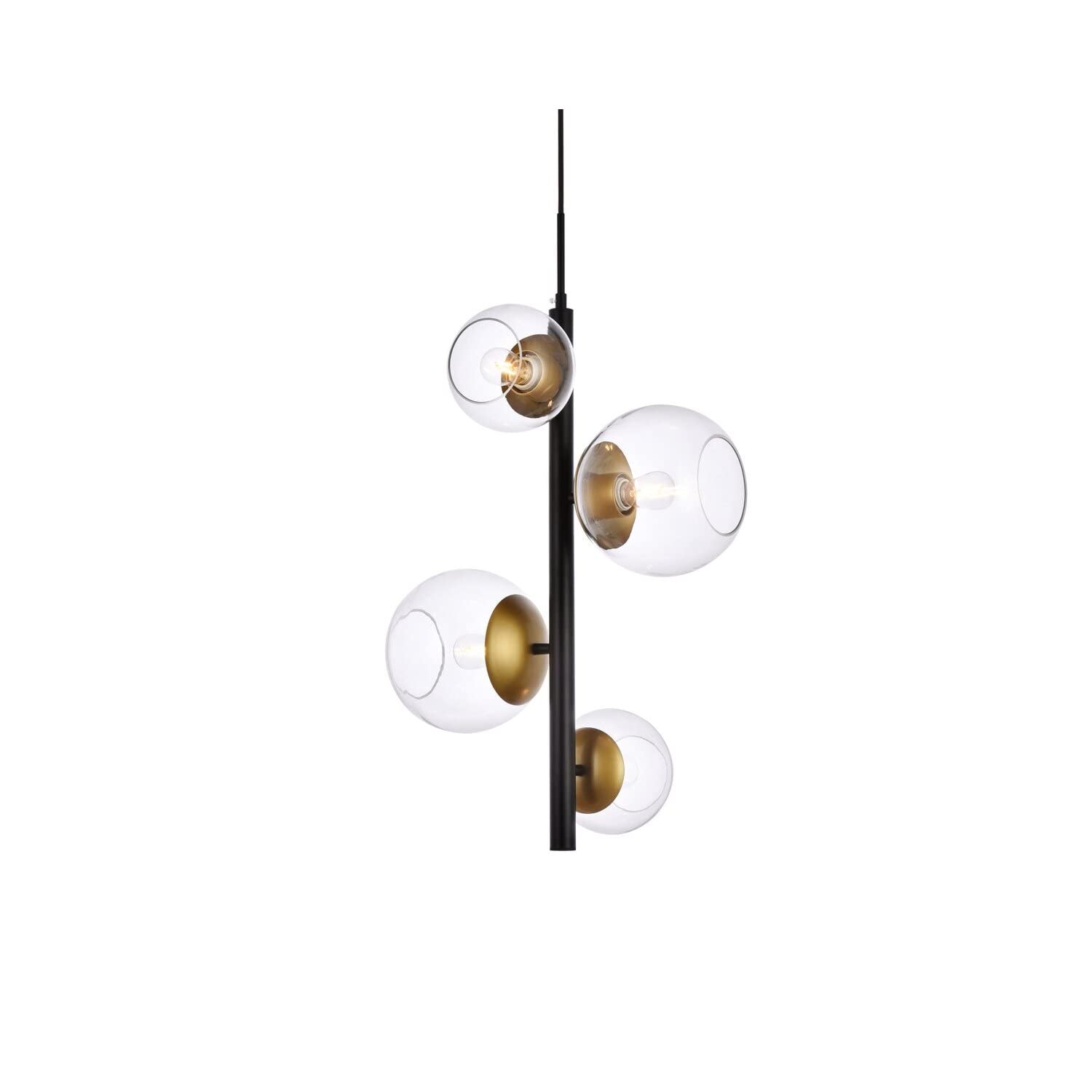 Living District Wells 4-Light Metal Pendant w/Clear Shade in Black and Brass