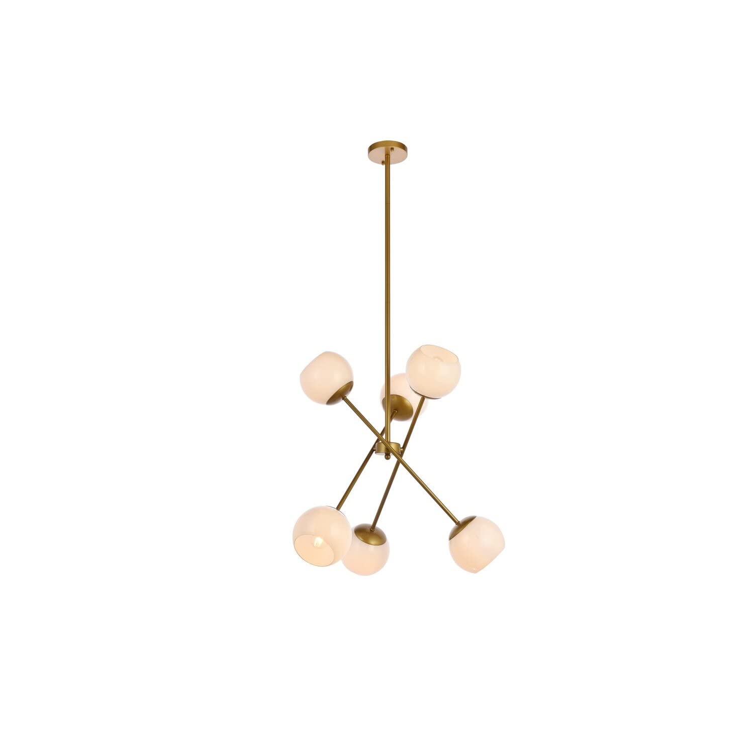 Living District Axl 6-Light Mid-Century Metal Pendant in Brass and White