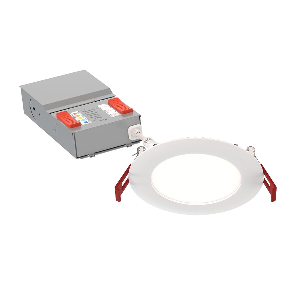 Juno WF4 ALO19 SWW5 90CRI MW M6 Round Baffle LED Downlight, 120 Volts, 2700K/3000K/3500K/4000K/5000K, Triac Dimming, 4-Inch Flat