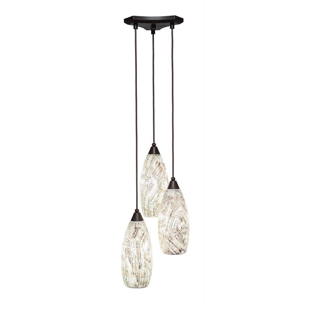 Toltec Lighting 28-Dg-5064 Europa 3 Light Multi-Light Mini Pendant With Natural Fusion Glass, 5.5&quot;, Dark Granite