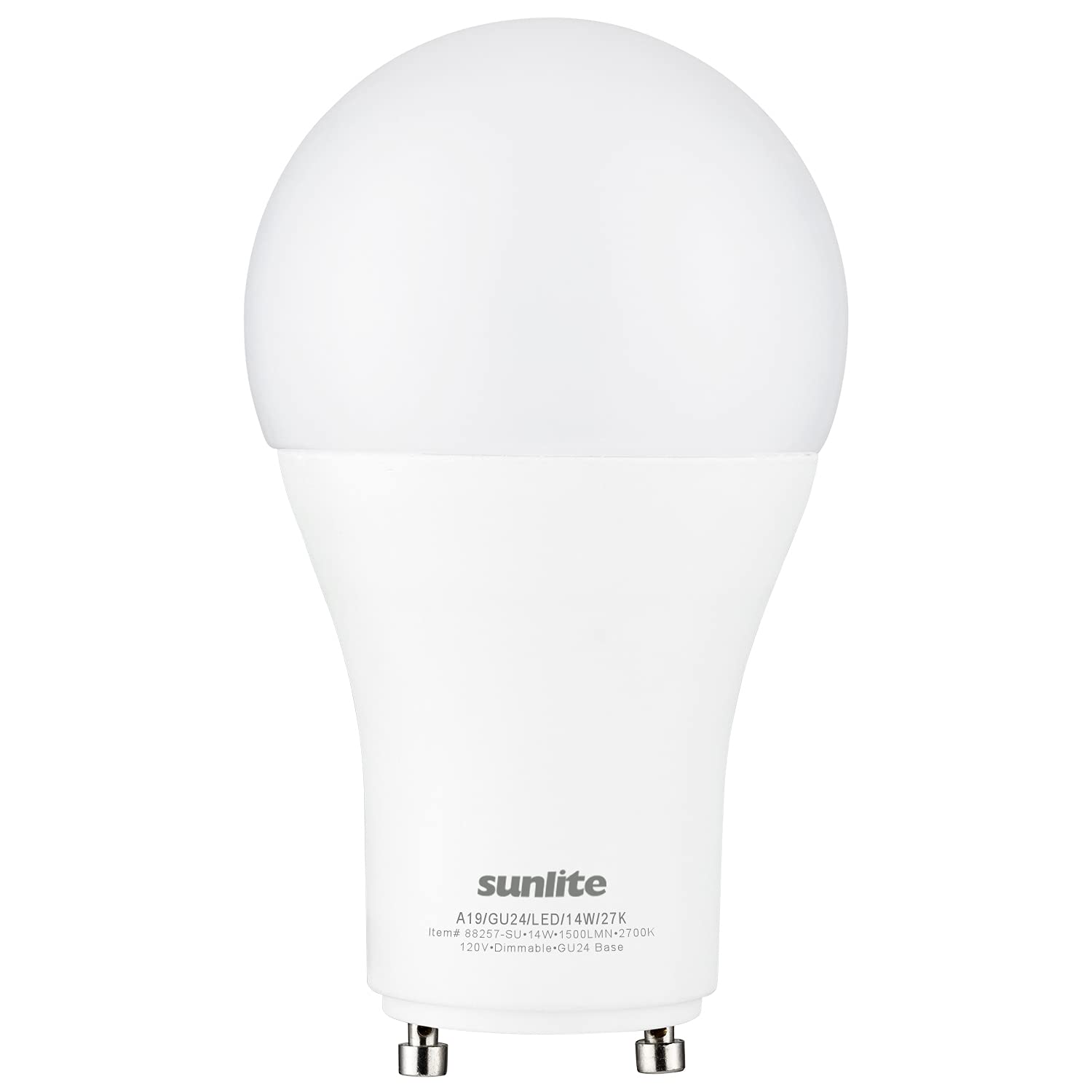 Sunlite LED A19 Light Bulb, 14W (100W Equivalent), Dimmable, 1500 Lumens, GU24 Base, 2700K Warm White, 1 Count