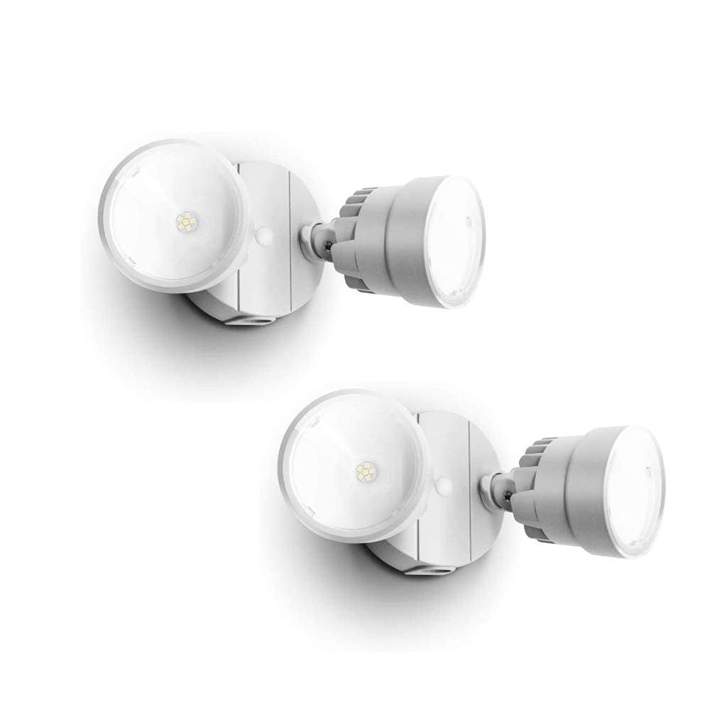 LUTEC 2 Packs P6221B 2000 Lumen 18 Watt 28 LED Dual-Head Flood Light Outdoor, Waterproof Exterior Security Wall Light for Patio,