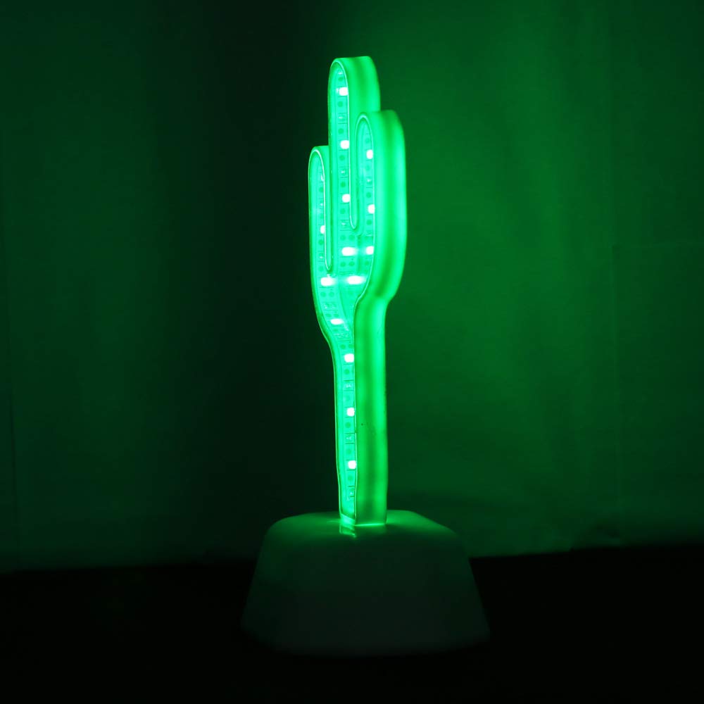 Chi-buy 3D Mirror Tunnel Lamp, Cactus LED Night Light, Green Plastic Desktop Decor