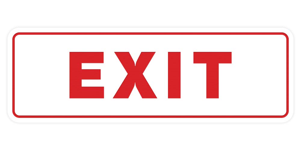 All Quality Standard Exit Wall Or Door Sign | Durable Plastic And Easy Installation | Double-Sided Foam Adhesive Tape - White/Red - Small (1 Pack)
