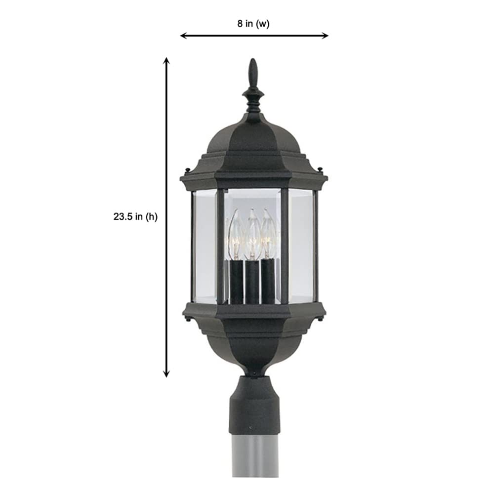 Designers Fountain 3-Light Devonshire Post Lamp, 24 Inch Outdoor Lantern Light Fixture, Clear Glass Lighting, Black, 2986-Bk