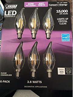 Feit - LED E12 Soft White candelabra chandelier Dimmable light bulbs 40w = 3.8w (6 pack)