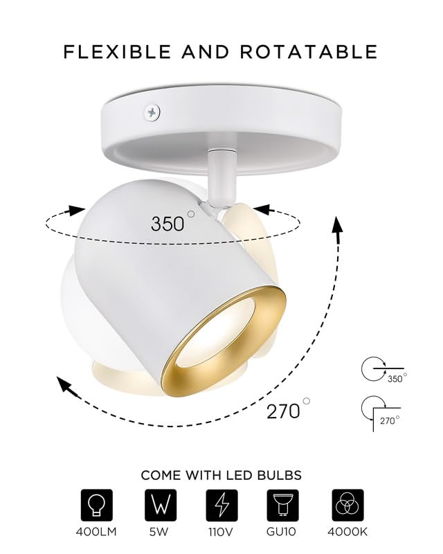 Femila Track Lighting  Led Track Light  Gu10 Bulbs Included  44 Flush Mount Ceiling Spot Lights  For Living Room  Gallery  Bedroom  Hallway  4Fs78Tl-5 Wh