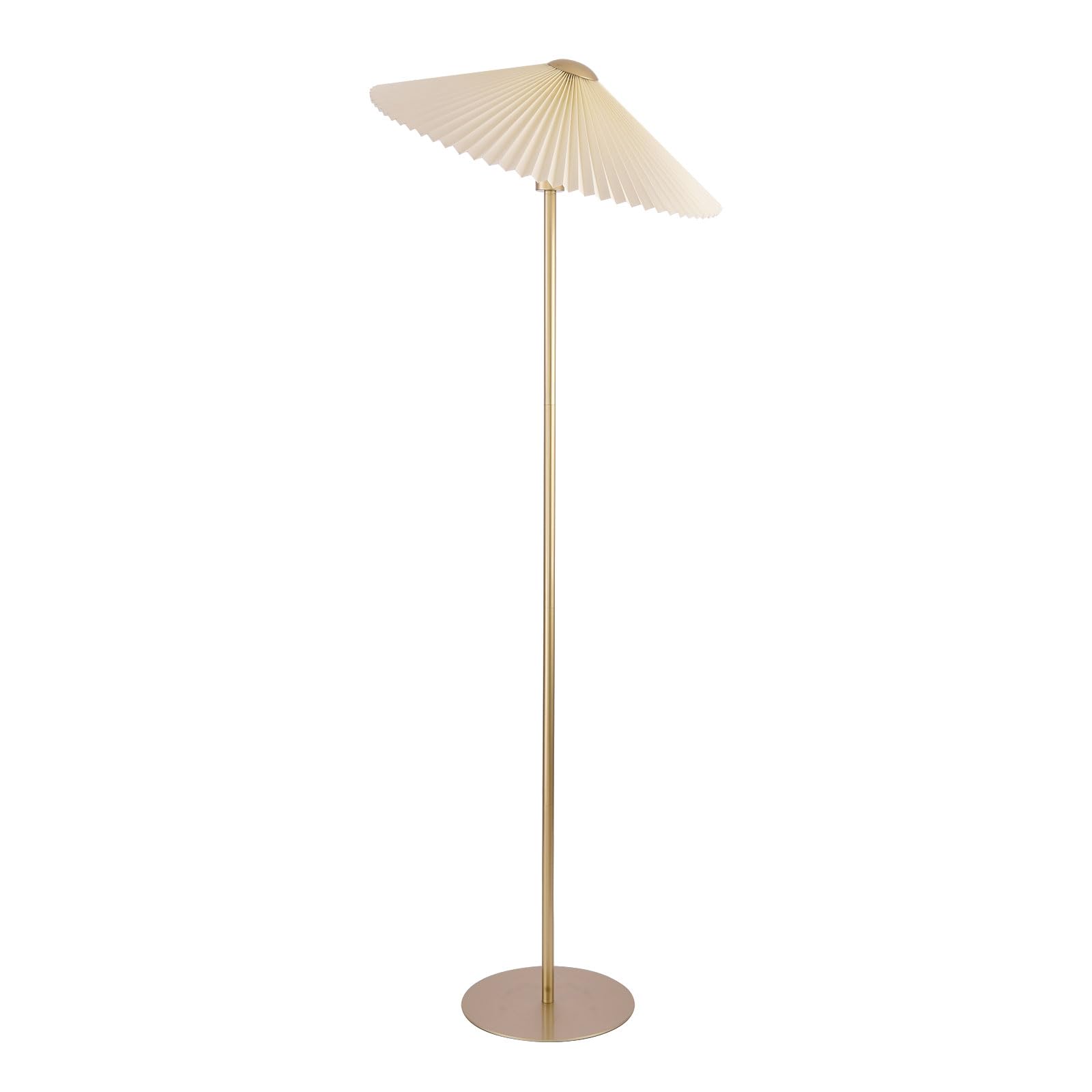 KUNJOULAM Pleated Floor Lamp, Fabric Lampshade, Tall Design, Gold, Model FL001