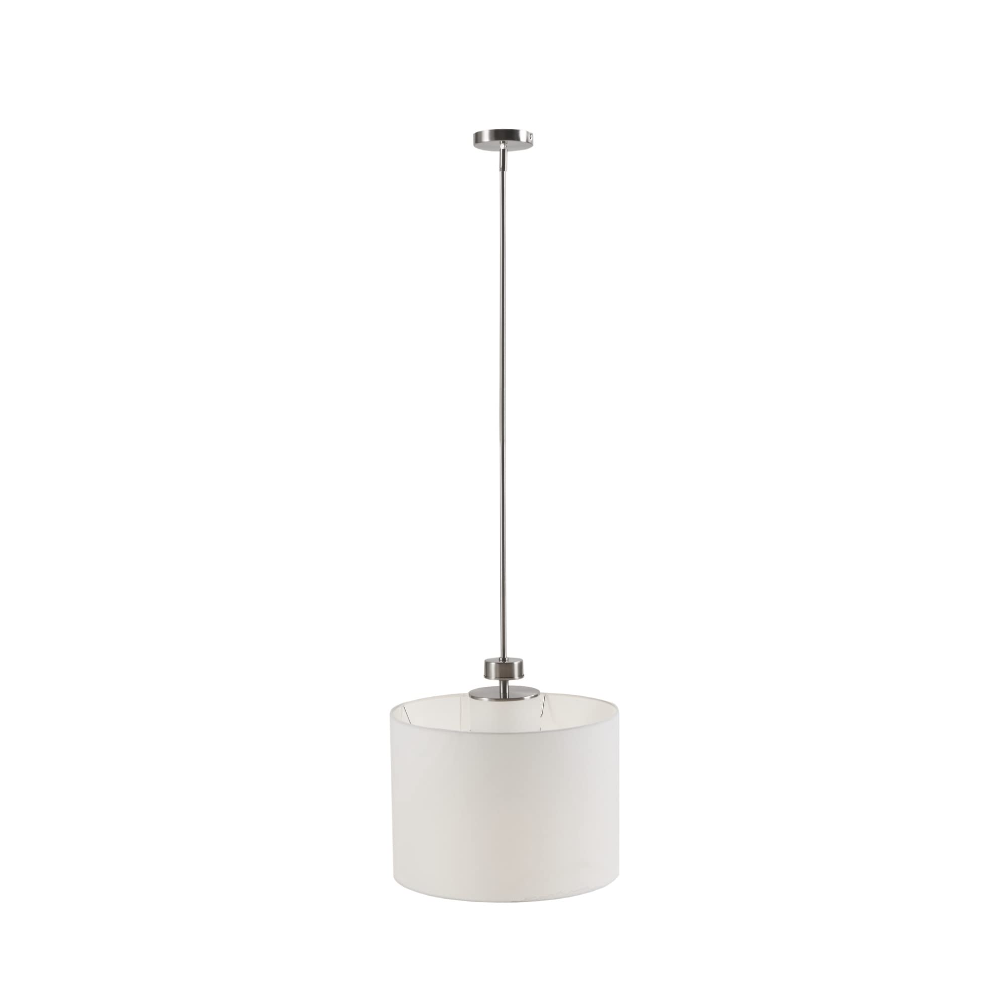 INK+IVY Pendant Light Fixture, White Drum Shade, 18in Dia x 62inH, Plated Silver, Model II151-0105