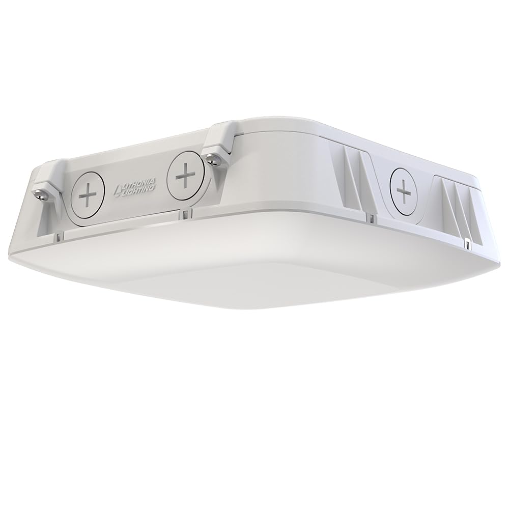 Lithonia Lighting 10 Square Canopy LED Outdoor Ceiling Light  Dusk-to-Dawn Photocell and Motion Sensor Outdoor Lights  Adjustable Brightness and Switchable Color Temperature  Wet Rated  White