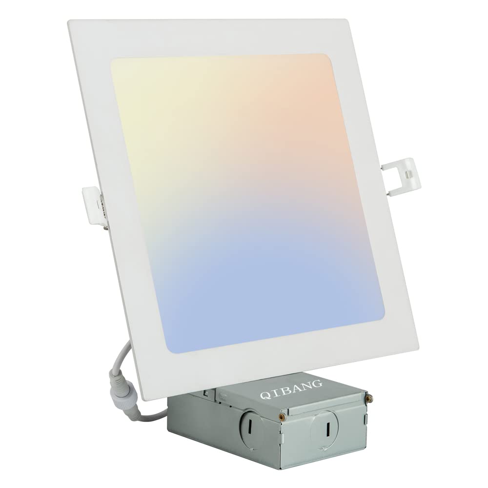 Qibang Square Led Recessed Light 8 Inch Dimmable With Junction Box,3Cct 3000K/4000K/6000K Selectable,1600Lm Cri90+18W Ultra-Thin