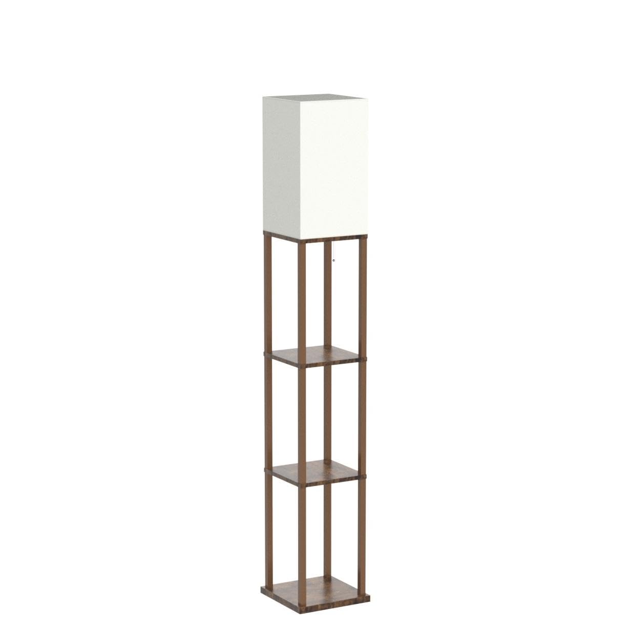 addlon LED Modern Shelf Floor Lamp with White Shade, 64Inch, Vintage, 4 Tier, Wood, Model 052