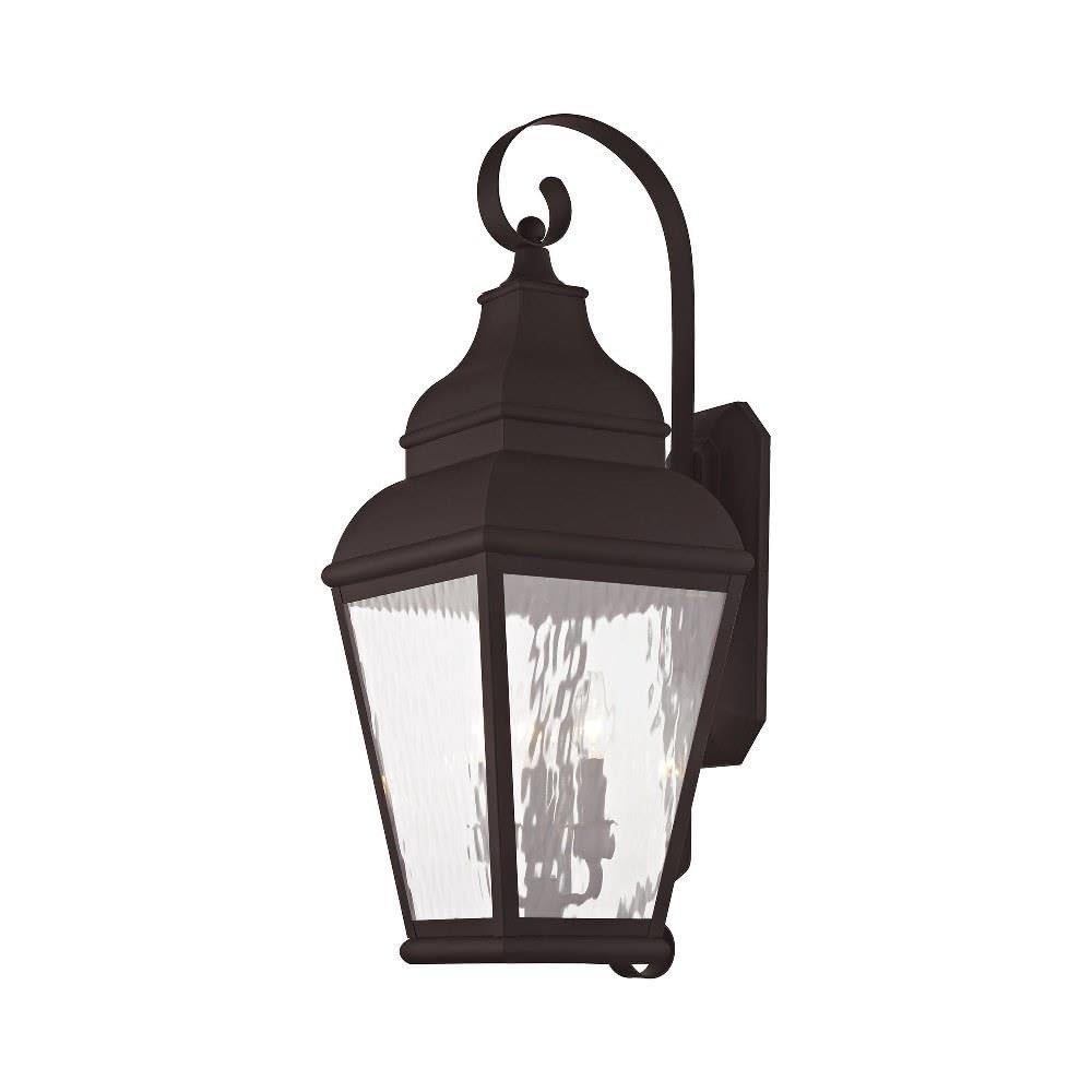 Livex Lighting Exeter 3-Light Outdoor Wall Lantern, Handcrafted Solid Brass, 10inW x 28inH, Bronze, Model 2605-07