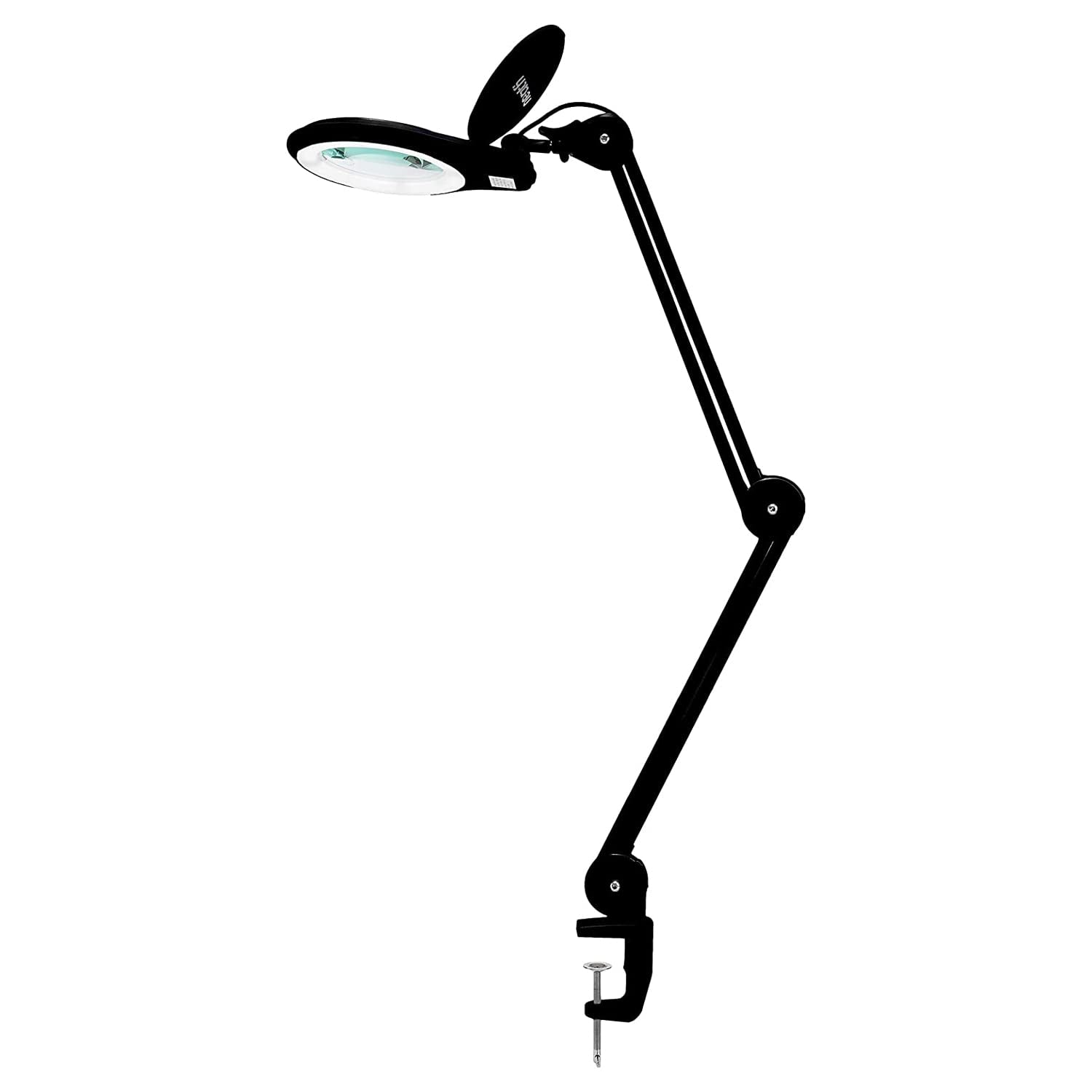 Neatfi LED Magnifying Lamp with Clamp, 1200 Lumens, Dimmable, 5in Lens, 8 Diopter, Iron, Black, Model 9003LED