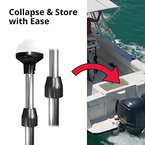 SeaSense LED Stern Light, 34” - 60” Adjustable, Chrome, 2 Nautical Mile Range, Model 50023963, for Boats and Pontoons up to 39 Feet