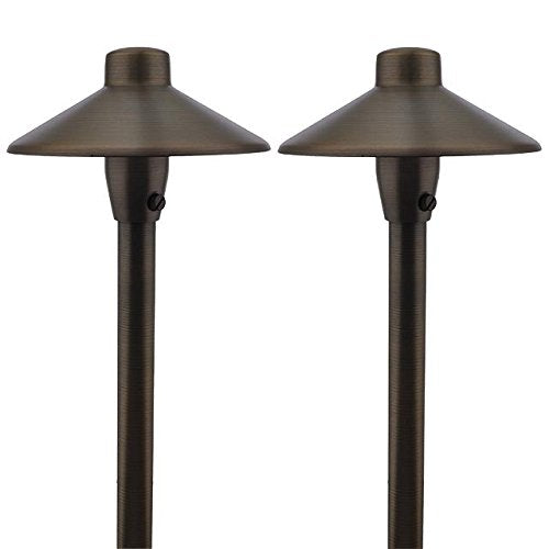MarsLG BRS1 ETL-Listed Solid Brass Low Voltage Landscape Accent Path and Area Light with 6.5 Shade and 18 Stem in Antique Brass Finish  Ground Spike and Free G4 LED Bulb (2-Pack)  36PL01BSx2