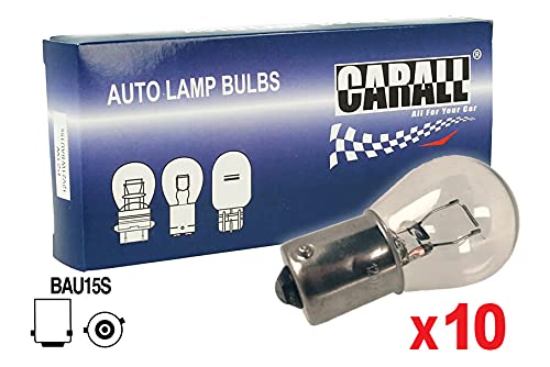 Carall 10 Pcs Car Halogen Bulbs S25 Py21W Bau15S 12V 21W Single Filament Bent Pins Clear, For Headlight Car Bulbs, Beam Low/High