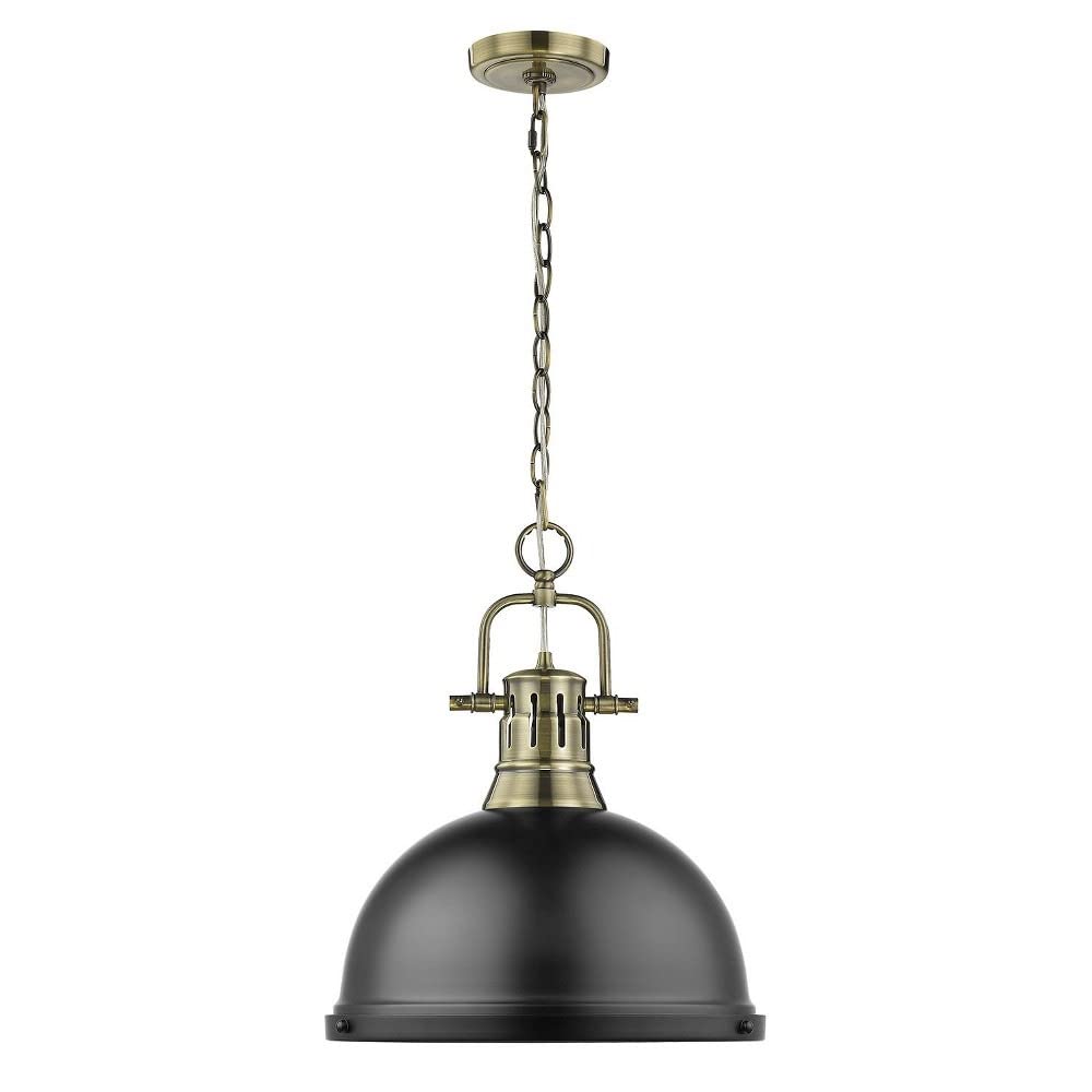 Golden Lighting Duncan Pendant Light, Alloy Steel, Large, Pewter with Matte Black Shade, Model 3602-L PW-BLK
