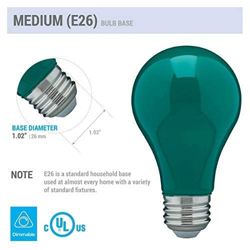 Kor (Pack Of 4) 25 Watt Ceramic Green A19 Incandescent Light Bulb - 130V - Standard E26 Base (Medium) - 25A/G - 25A19/G - 25W