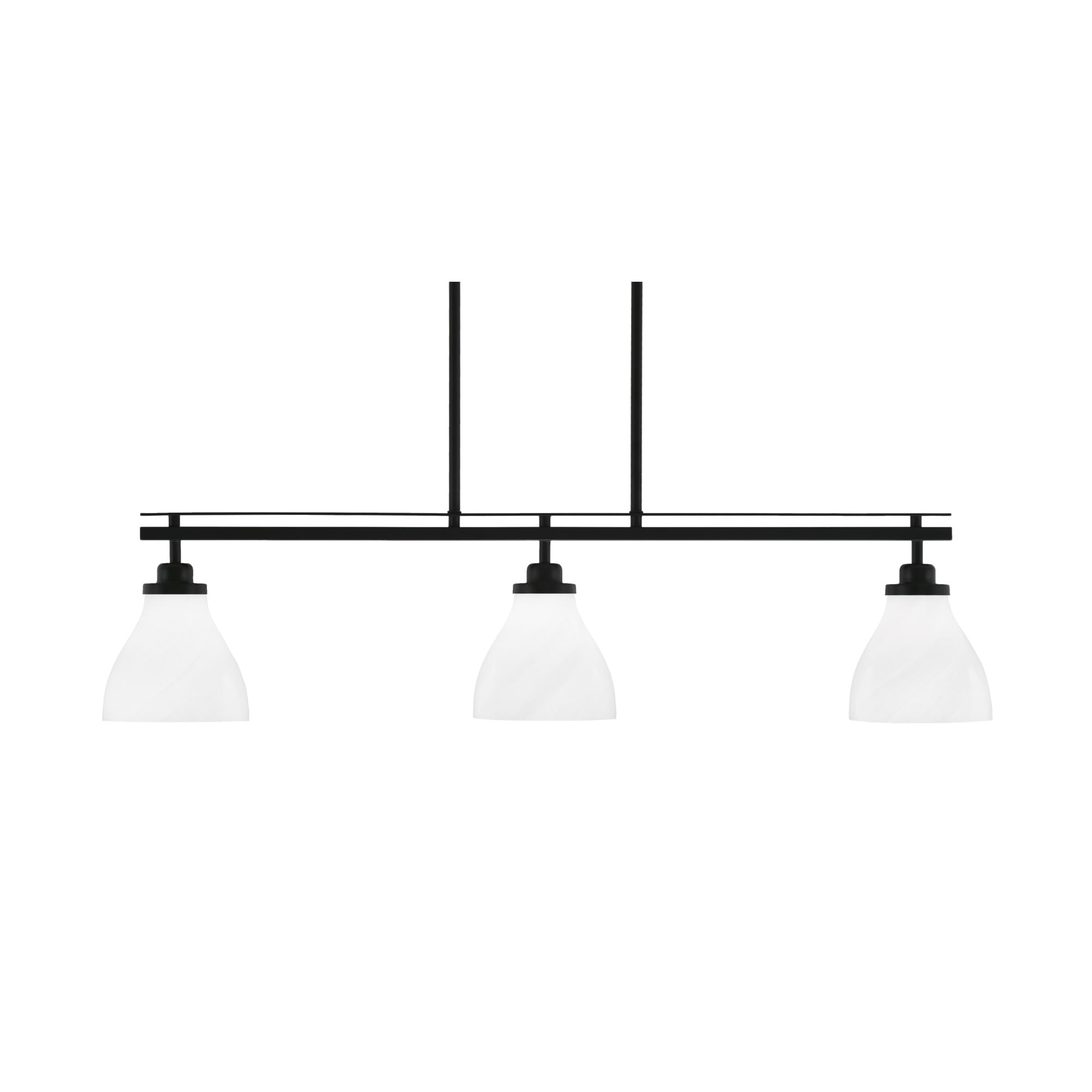 Toltec Lighting Odyssey 3 Light Island Light, Matte Black, 6.25in White Marble Glass