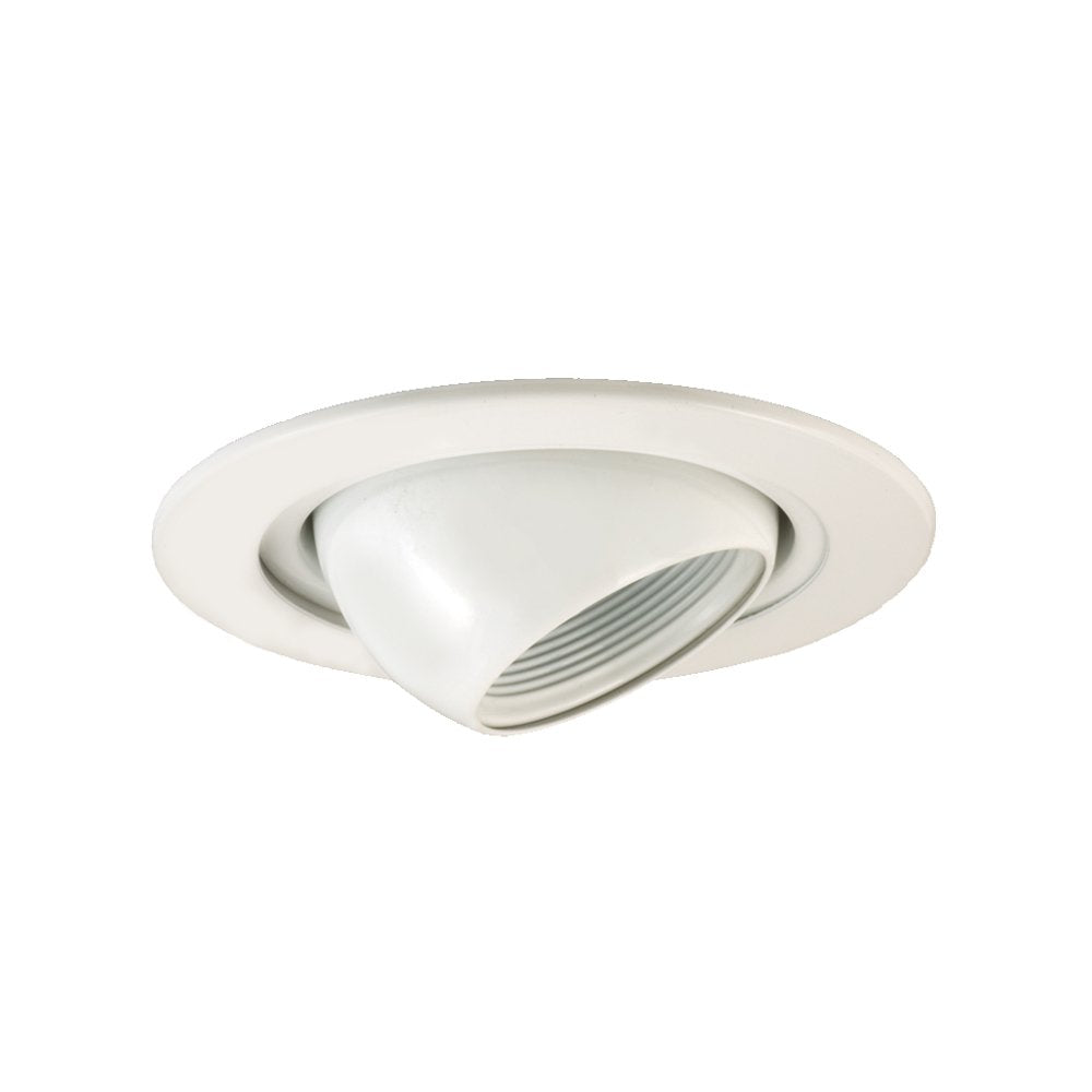 Jesco Lighting Tm405Wh 4-Inch Aperture Low Voltage Trim Recessed Light, Adjustable Eyeball With Step Baffle, White Finish