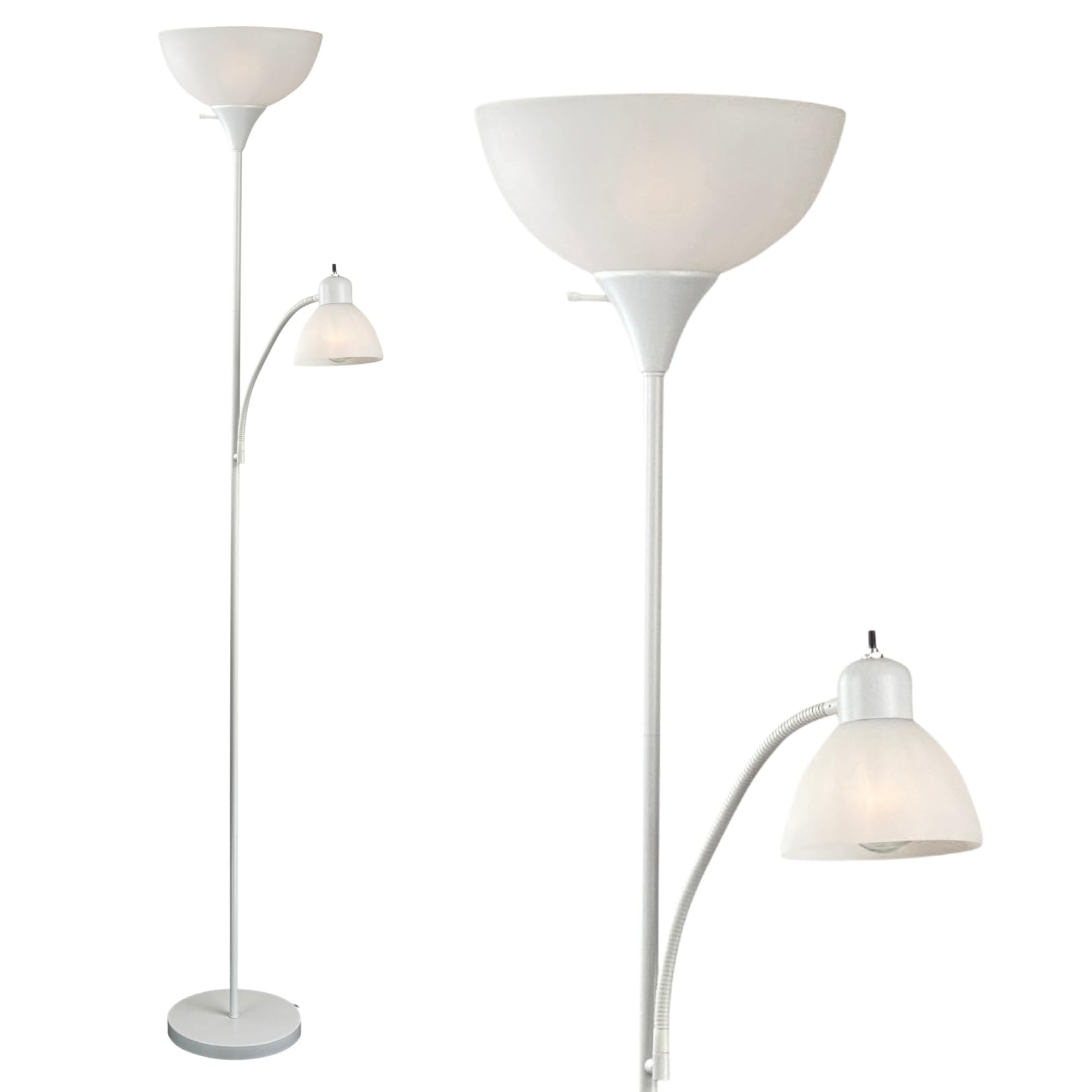 Lightaccents White Floor Lamp With Opal White Cone Shade - Standing Lamps, Torch Floor Lamps For Living Room, Bedroom - Torchier