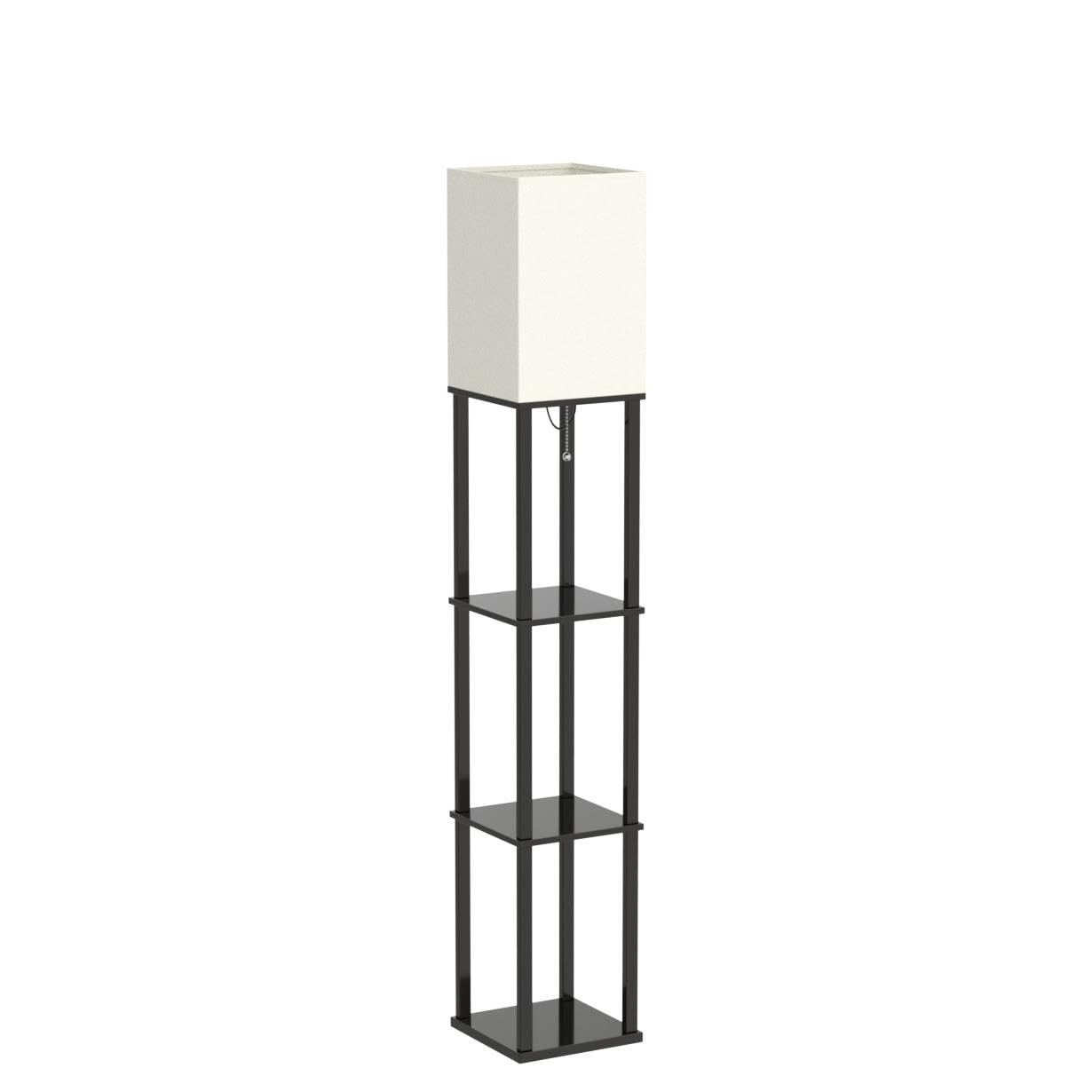 addlon Floor Lamp with Shelves, 64in H Black Wood Modern Design, 3CCT LED Bulb