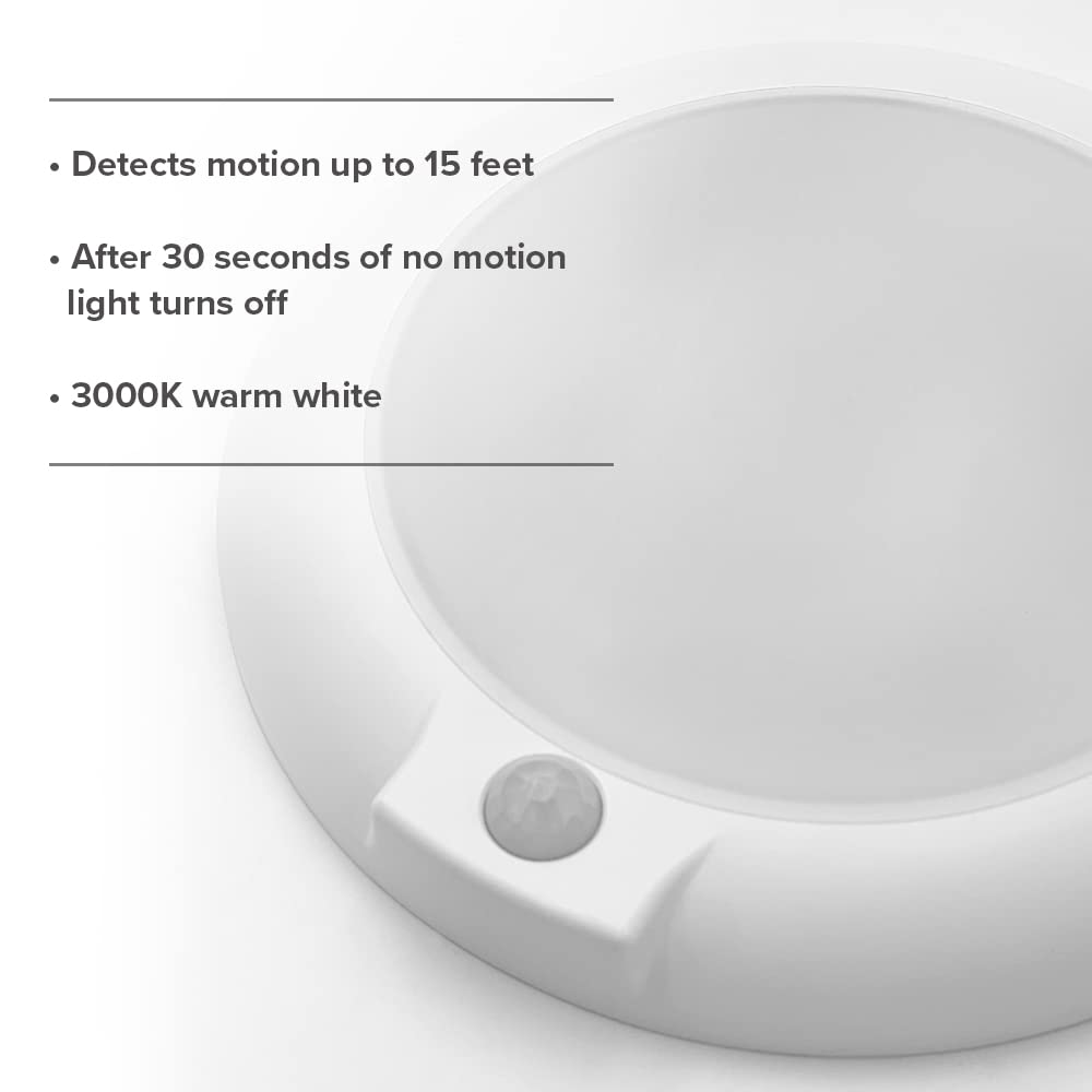 Maxxima Motion Sensor LED Ceiling Light Fixture - 600 Lumens, 3000K Warm White, Indoor Dome Light, Model MCL-710600W